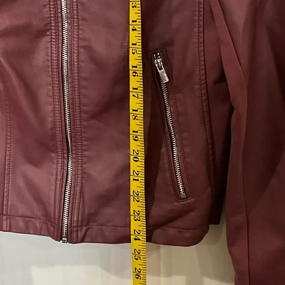 Express Women's Burgundy Faux Leather Jacket - Picture 3 of 7